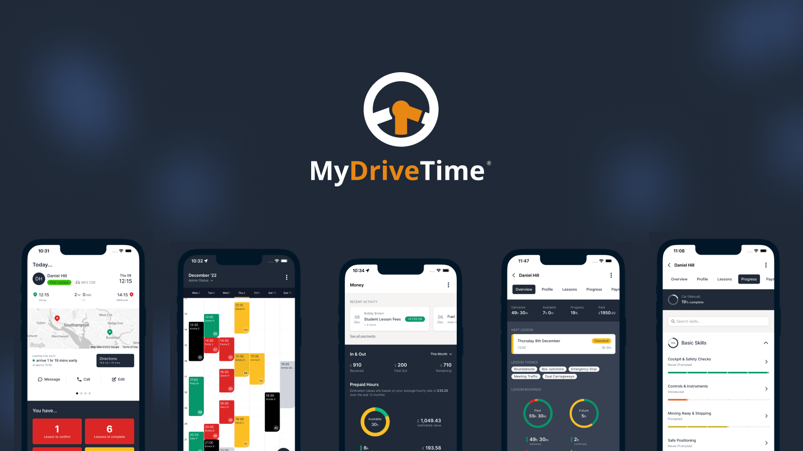 Mydrivetime Award winning business management app for your driving school.